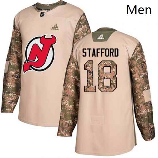 Mens Adidas New Jersey Devils 18 Drew Stafford Authentic Camo Veterans Day Practice NHL Jersey